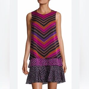 Diane Von Furstenberg Liza Multicolor Chevron Silk Dress